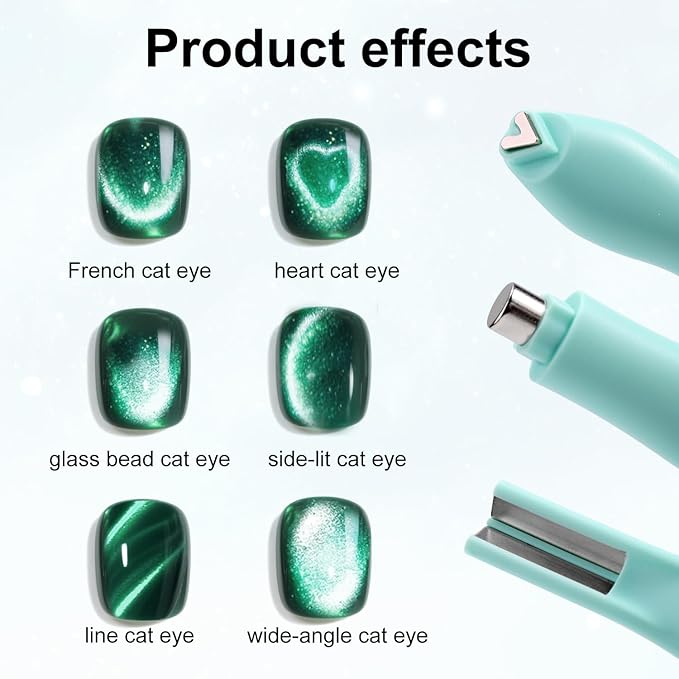 3 in 1 Cat Eye Magnet for Nails, Multifunctional Magnet Tools Nails Design Cat Eye Gel Polish Magnetic Pen Line & Heart Shaped Round Accessories for Home DIY Art Salon Studio