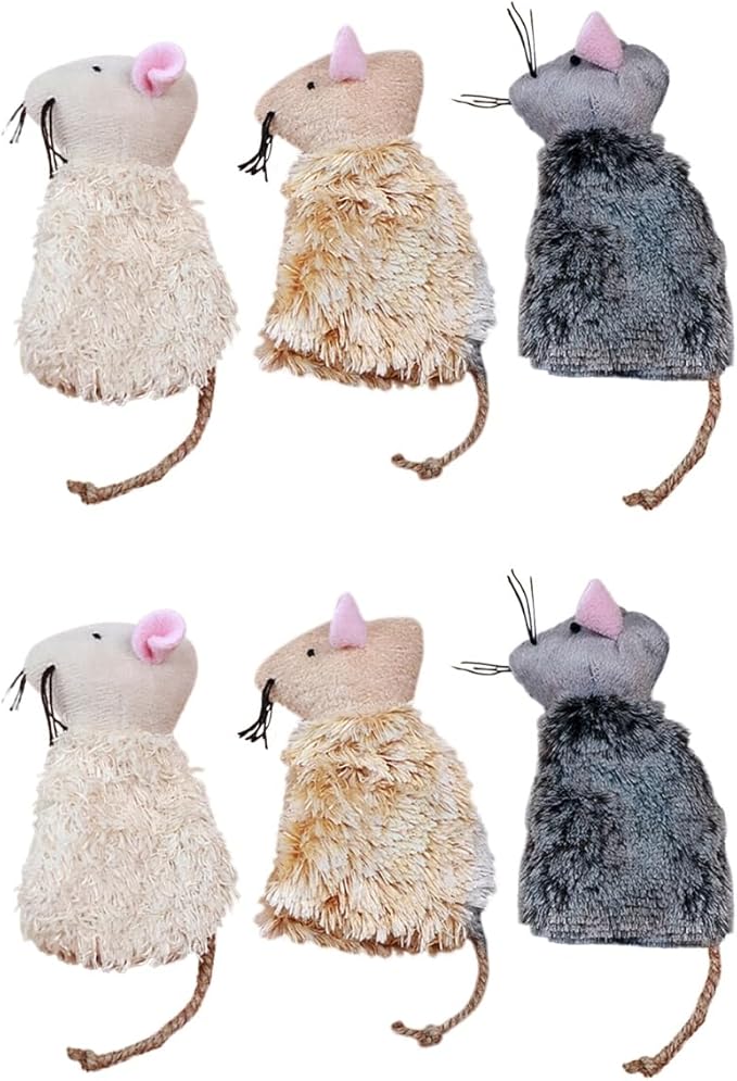Ipetboom 6pcs Catnip Toys for Cats Refillable - Interactive Cat Chew Toys for Indoor with Natural Jute Tail and Long Fur - Durable Plush Mouse Pet Fun Tool for Hunting Boredom Relief