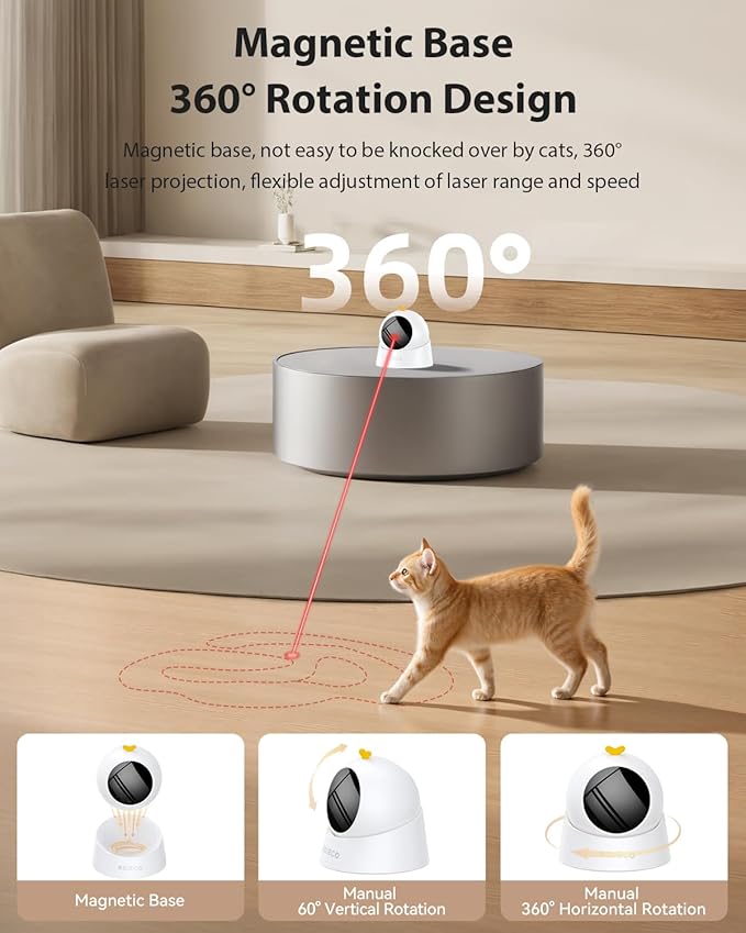 ROJECO Auto Laser Cat Toys for Indoor Cats,Upgraded Interactive Cat Toy with Magnetic Base,3 Speed Modes & Auto Sleep,Rechargeable Interactive Cat Toys for Bored Indoor