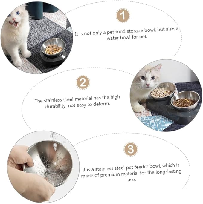 Adjustable Stainless Steel Slant Double Pet Bowl Set, Raised Cat Feeding and Watering Bowls for Kittens and Cats
