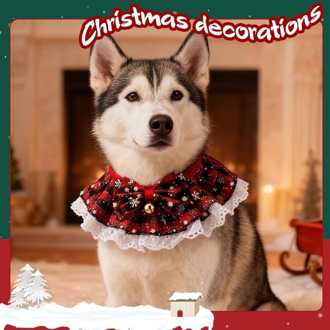 Christmas Dog Bow Ties for Small Medium Large Dogs Cat Bib for Eating Holiday Pet Bandanas for Dogs Scarf and Bow Cat Neck Accessories Xmas Party Pet Bib Costume Outfit Plaid Rabbit Bandana Apparel