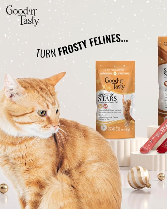 Good ‘n’ Tasty Savory Spoonables with Real Salmon, Tuna & Krill, 6 Count Tube, Triple Flavor Squeezable Lickable Wet Treats for Cats with Built-in Spoon for Less Mess, 6 Pack