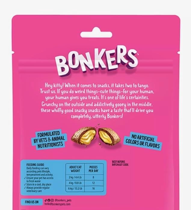 Bonkers Cat Treats, Crunchy & Soft Salmon Supreme Flavor Treats, Low Calorie, Training or Food Topper 3 oz -2 Pack Plus 4 Cat Spring Toys
