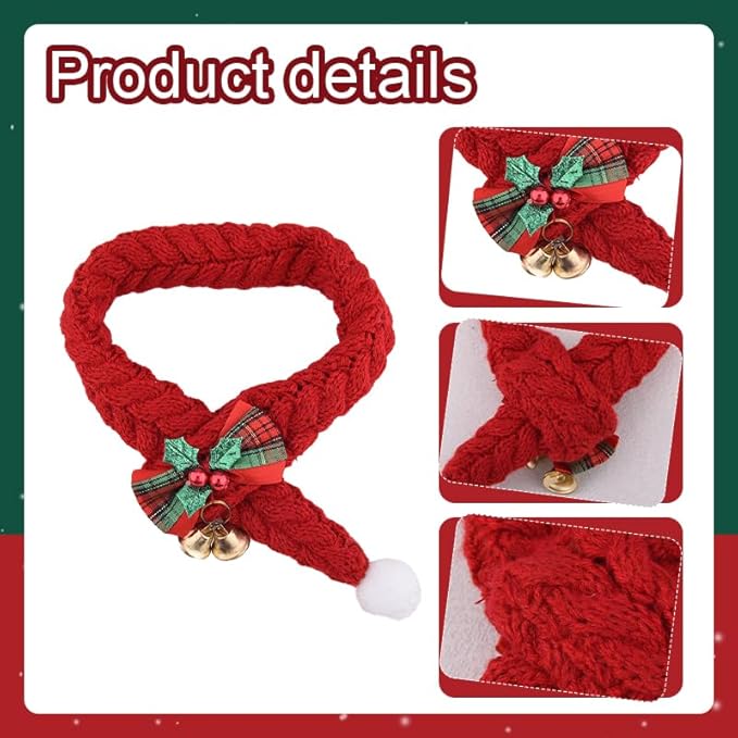 Holiday Scarves for Small Dogs Cats Christmas Pet Bandanas for Dogs Cats Neck Accessories Cat Neckerchief Costume for Pets Puppy Bandana Scarf Red Bow Scarf for Dog Bandana with Bell Cat Xmas Apparel