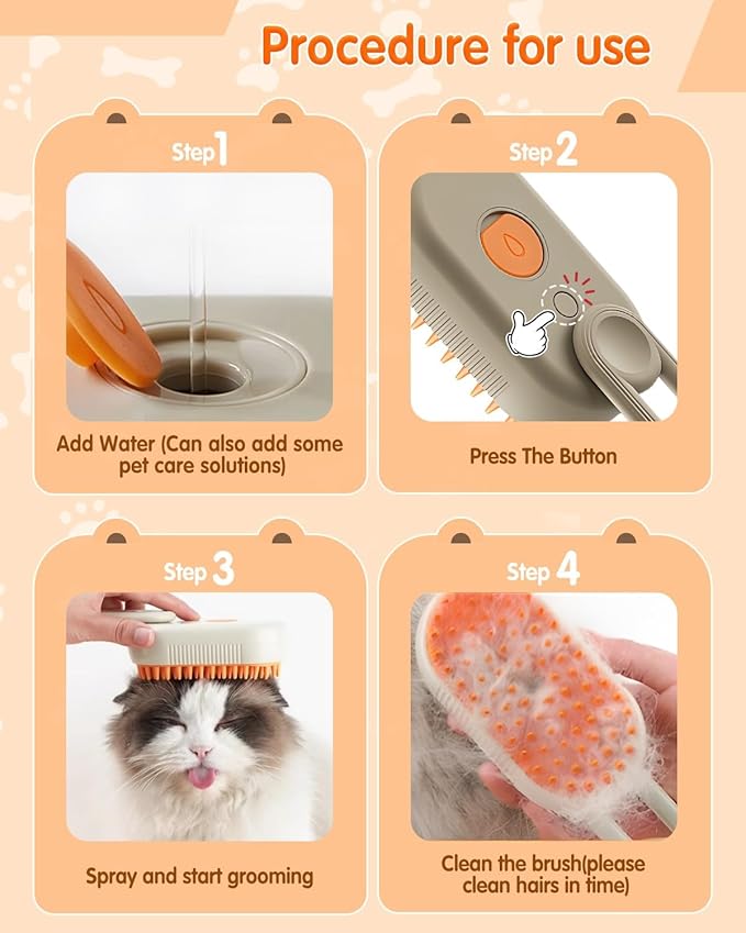 Pet Steam Brush, 2026 Upgrade 3 in 1 Self Cleaning Steam Cat Brush Pet Spray Comb, Anti-Static Pets Grooming Spray Brushes with Massage Cleaning Shedding for Long Short Haired Cats Dogs (Coffee)