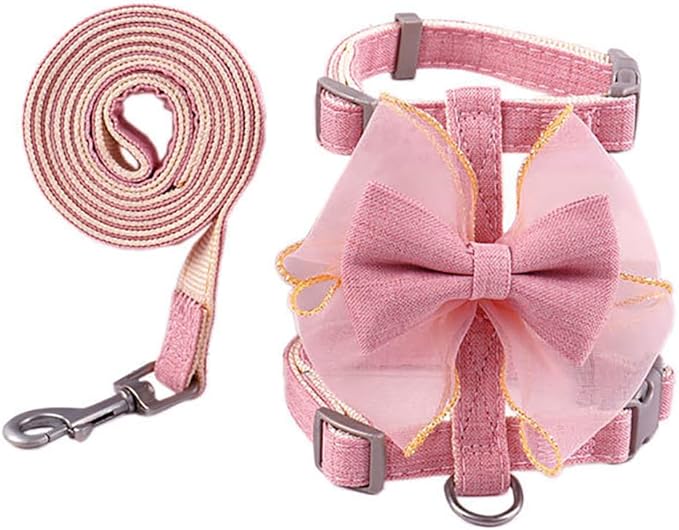 Adjustable Cat Harness with Leash and Bow-Tie, for Small to Medium Cats, Pink (Pink, M)