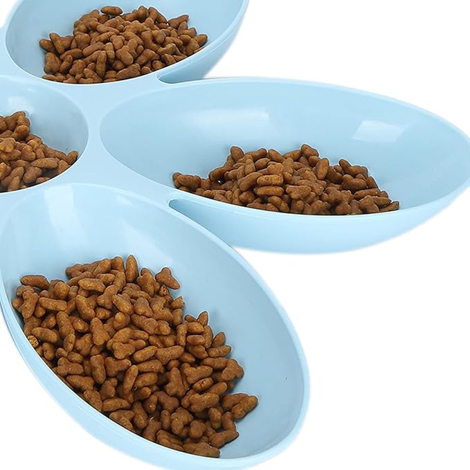 Cat Food Bowl, Plastic Flower Petals Shaped Cat Water Bowls for Feeder, 16.3in Diameter for Cats and Kittens (Blue)