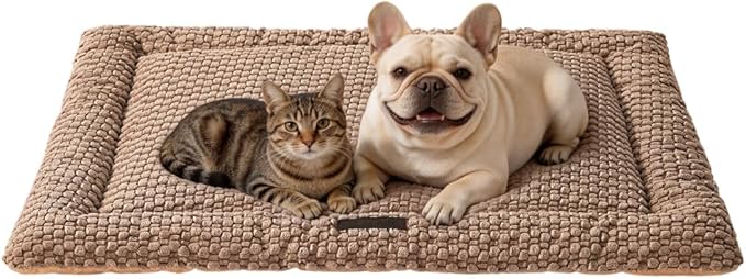 SOMAHE Cat & Dog Bed Mat, Soft Plush Flat Cat Bed with Non-Slip Bottom, 1.2" Thick All-Season Kneading Cushion, Machine Washable Pet Bed for Cats & Small Dogs 20×27Inch, Coffee