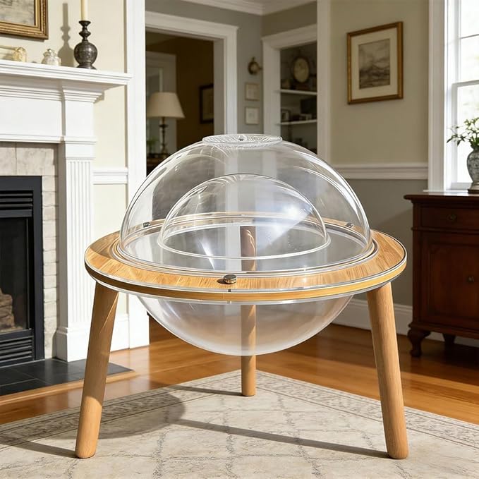 2 in 1 Acrylic Cat House with Fish Tank, Clear Cat Bed with Wooden Legs, Modern Cat Cave Indoor with Aquarium Base, Transparent Cat Pod Bed Furniture for Cats, 23.6" L × 23.6" W × 20.5" H