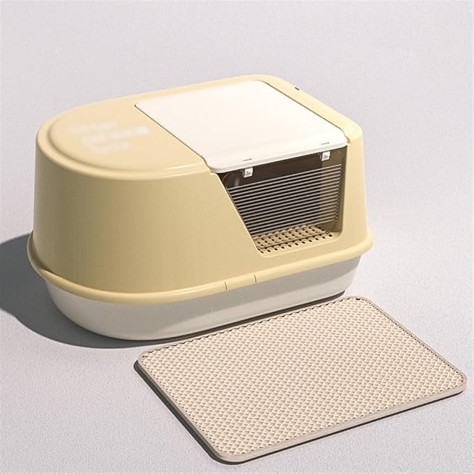 Pet Supplies, Odor-Proof Large Cat Litter Box with Lid & Ma,Leakproof, Easy Clean(Yellow)