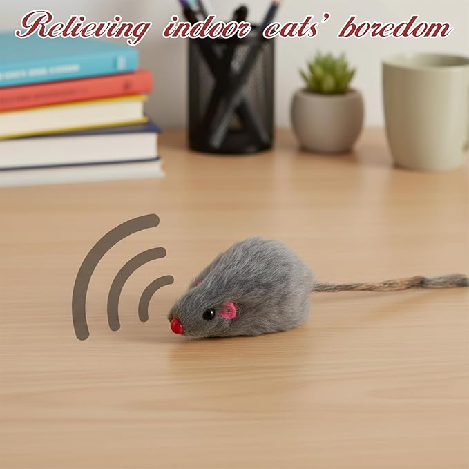 Vin Beauty 5 Pcs Faux Fur Rattle Mouse Cat Toy White and Gray Mice Animal Toy Realistic Fuzzy Toys Interactive Cat Toys Pet Supplies