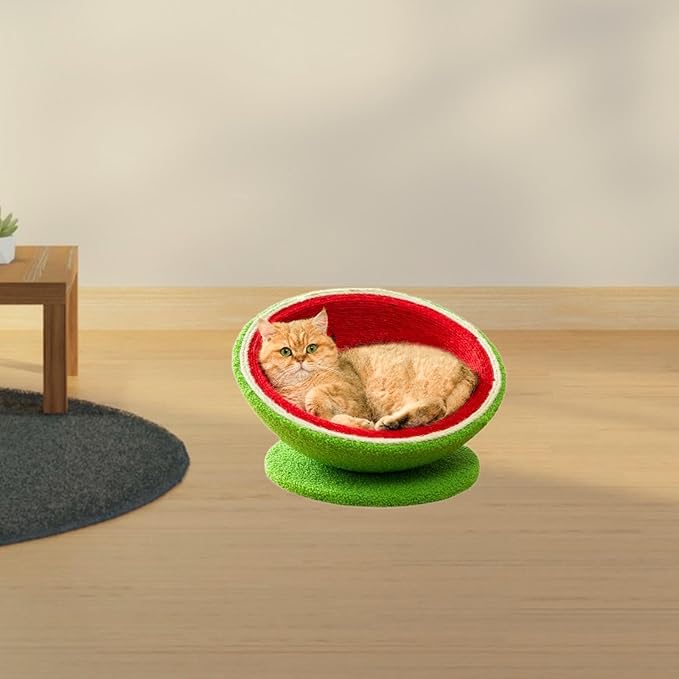 Cat Scratcher Bed Watermelon Cat Nest Furniture Protector Kitten Sleeping Nest Lounge Bed Cats Grinding Claws Indoor Outdoor, XL with Base