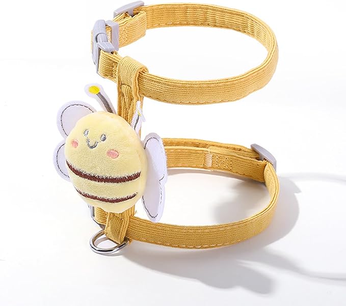 Cat Harness and Leash Set for Outdoor Travel Walking Escape Proof Soft Safe Adjustable Kitten Puppy Small Strap Kitty Cute Bee Wings Yellow M