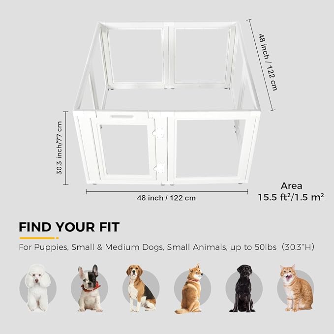 EVERFRONT Clear Acrylic Dog Playpen - Clear Dog Play Pen - Easy Assemble Acrylic Dog Playpen - Puppy Playpen, Cat Playpen, Small Animal Playpen, Dog Play Pen Indoors