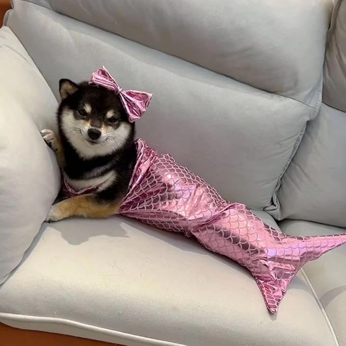Cat Mermaid Costume - Funny Creative Decorative Clothing for Small Dogs or Cats, Photo Props and Party Supplies (Pink)