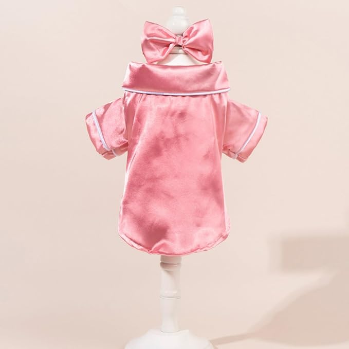 Cat Puppy Costume Elegant Satin Pajamas with Bow Headband 2PCs Set Pet Sleepwear Cute Pet Outfit Cosplay Partywear Photoshoots (Pink Set,X-Small)