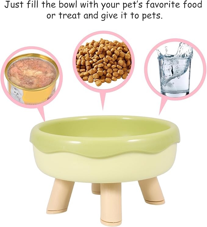VICASKY Raised Cat Bowl and Elevated Kitten Food Dish with Neck Protection, Tilted Design in Grass Green, Anti-Vomit Pet Feeding and Watering Bowl for Cats and Kittens