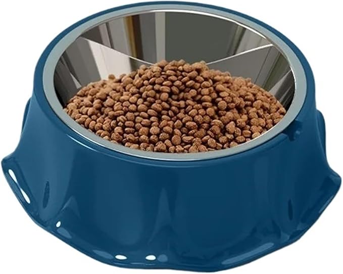 2pcs Cat Bow Kitten Puppy Food Feeding Bowls Stainless Steel Cats Drinking Feeder Pet Dogs Feeders(Blue)