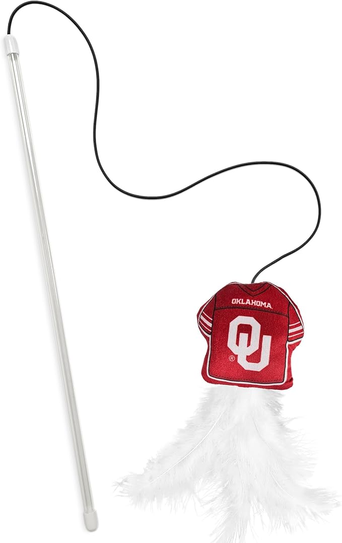 NCAA Oklahoma Sooners Team Jersey Wand with CAT NIP, Cat Toy Jersey Shaped Plush Teaser Toy for Cats & Kittens - Interactive Pet Toy for Play & Exercise