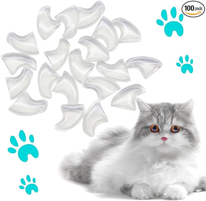 100pcs Cat Nail Caps Clear Cat Claw Covers Kitten Nail Caps with Adhesives and Applicators (M Clear)