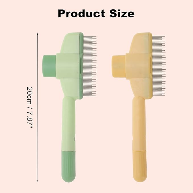 Cat Comb, Pet Hair Removal, Flea Exit, Grooming Brush with Release Button, De-Shedding Brush for Short and Long Hair Yellow