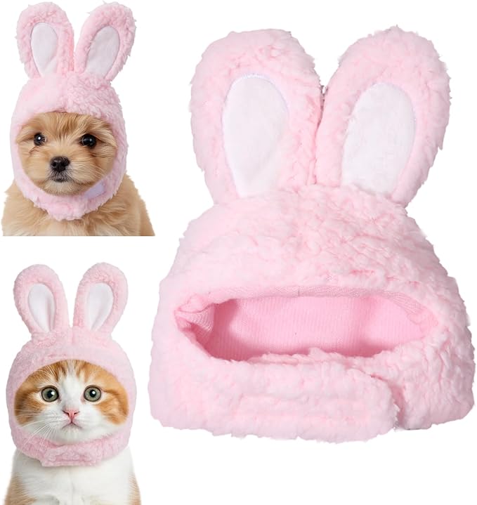 Cute Costume Bunny Rabbit Hat with Ears for Cats & Small Dogs, Soft Bunny Ears Dress Up Party Halloween Costume Accessories Easter Pet Costume for Cats Small Dogs Puppy(Pink)