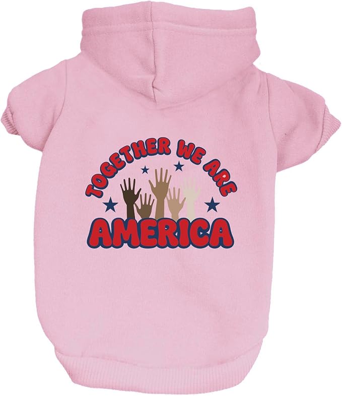 Together We are America Dog Hoodie | Fleece Lined |Leash Hole| Imigration Awareness | Unity | Diversity | 2026 | Football|Baby Pink, 5X-Large 1708