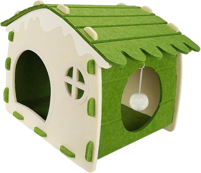 Felt Cat House Sleeping Bed Cozy Hideaway for Small Large Cats Bunny Scratch Resistant Pet Furniture- Green
