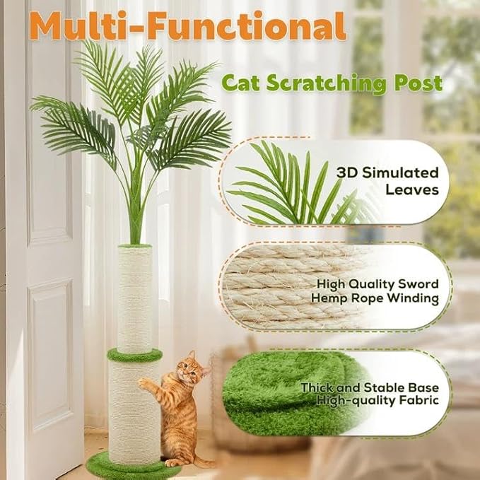70.9inch Tall Cat Scratching Post,Artificial Areca Palm Tree Cat Scratcher with Sisal Rope,Extra-Large Scratching Post for Indoor Large Adult Cats,Faux Tree for Home Decoration (Areca palm-70.9inch)