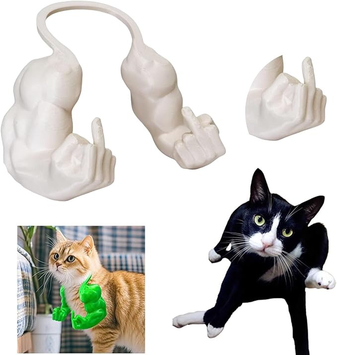 Cat Muscular Arm with Middle Finger - 3D Printed Neck Arm with Muscle Texture, Funny Pet Accessory for Pet Lovers & Pranksters, Halloween Cat Accessories (Skin Color)