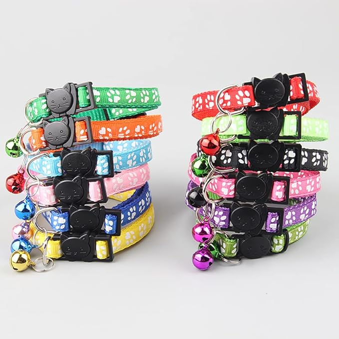 19Pcs Puppy ID Collars with Bell Adjustable 19-32cm, Soft Nylon Adjustable Breakaway Identification Collars for Newborn Pets