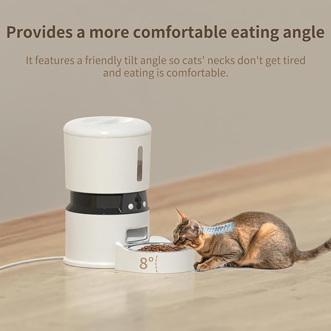 MIETUBL Automatic Cat Feeder with 2 Cameras 1080P HD with Night Vision Pet Food Dispenser Two-Way Voice and Audio Dog Smart WiFi Dog & Cat Feeder Programmable Schedule Slow Bowl White