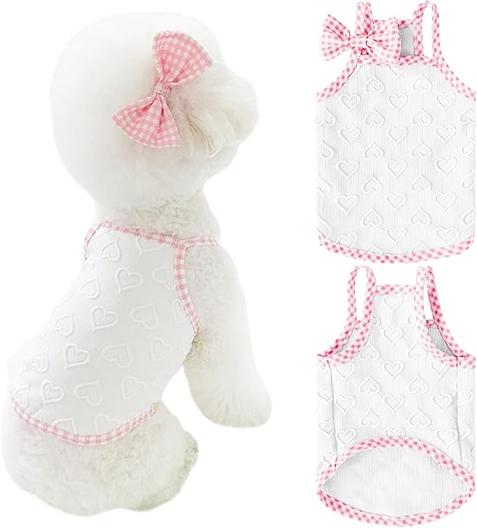 Dog Summer Clothes Puppy Heart Vest Shirt Breathable Pet Sleeveless Tank Top for Small Medium Dog Cat (White, Large)