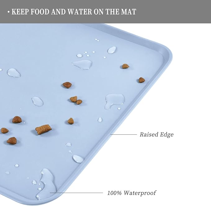 Reopet Waterproof Pet Feeding Mat, Non-Slip Silicone Placemats for Dog Cat Food and Water Bowl, High Raised Edges to Prevent Spills and Protect Floors