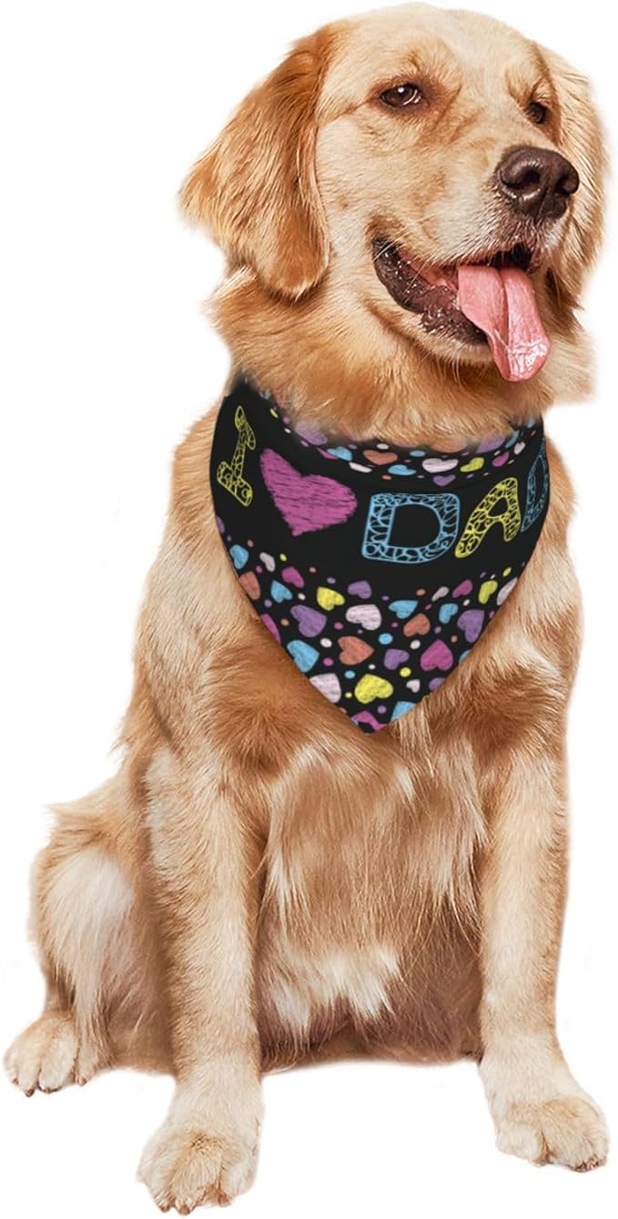 Happy Father's Day Dog Bandana Adjustable Reversible Triangle Dog Scarf Scarves Pet Bibs Costume Accessory Decor for Cats