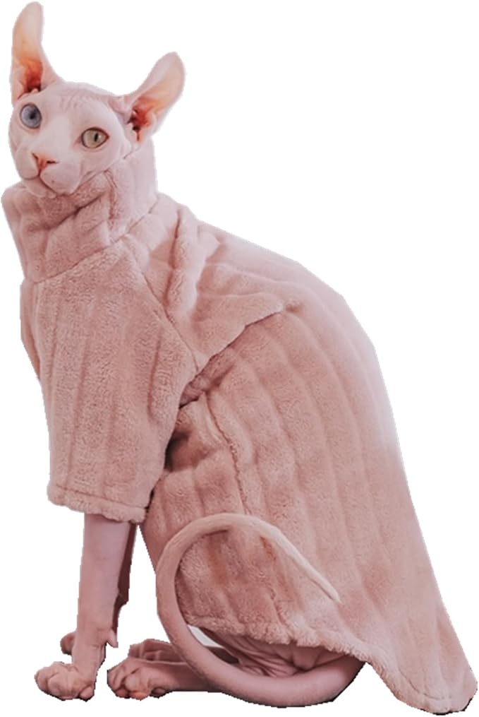 Turtleneck Sweater for Sphynx Cat Soft Coral Fleece Cat Clothes Thick Winter Warm Outfit Coat for Hairless Cats and Small Dogs Apparel with Sleeves (Pink, XL (9-13 lbs))