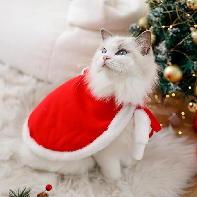 ANIAC Pet Christmas Costume Poncho Cape with Hat Santa Claus Cloak for Cats and Small Dogs Red Christmas Dog Costume Holiday Cat Outfit(Medium)…