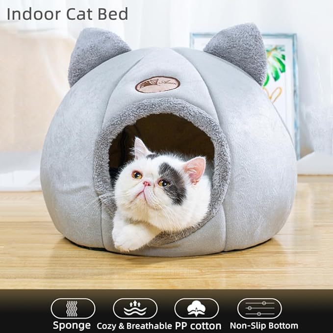 Cat Beds for Indoor Cats, Cozy Cat Cave Bed Dog House Cats Tent with Removable Cushion Pillow, Soft Warm Pet House Puppy Bed, Cute Pet Nest for Kitten Small Dog (Pink, XL-15.75x15.75x15.75 Inches)