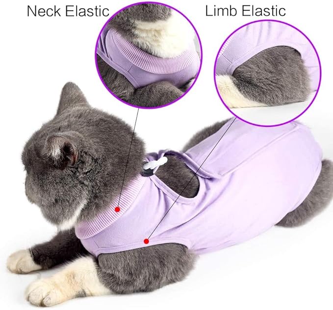 kzrfojy Cat Surgery Recovery Suit Cat Onesie for Cats After Surgery Spay Surgical Abdominal Wound Skin Diseases E-Collar Alternative Wear (Purple-L)