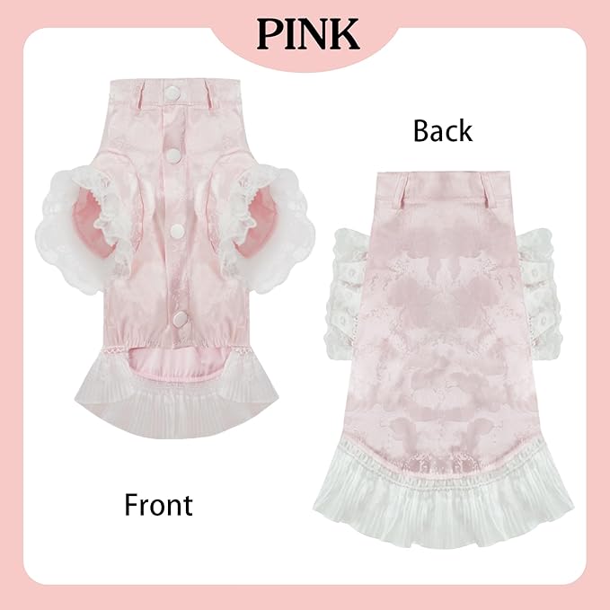 MAMORE Dog Shirts Dress, Elegant Embroidery Couple Dog Clothes for Girl Boy Small Medium Dogs Puppy Cats Set (Pink, 4X-Large)