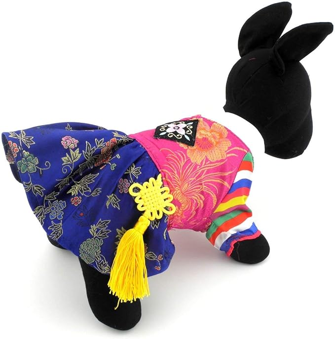Ethnic Dog Costume Korean Traditional Knot Pendant Norigae Hanbok Embroidery Silk Pet Clothes Outfit Color Dress for Small Puppies Large Cat Apparel Birthday Party Festival Celebration Girl L