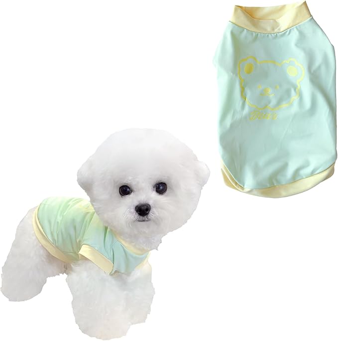 Dog Cat Summer Tank Top T-Shirt - Breathable Cool Ice Silk Sun Protection Pet Tank Top with Bear Print, Soft Stretch Puppy Clothes for Small and Medium Dogs and Cats