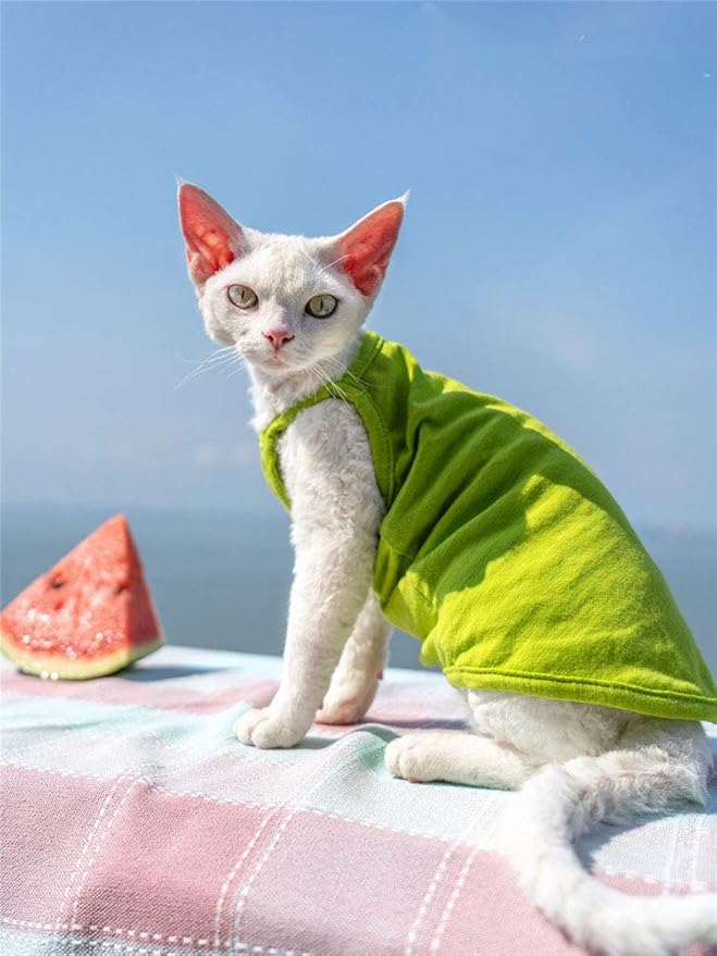 Hairless Cats Solid Cotton Camisole, Breathable Summer Tank Tops for Sphynx, Cornish Rex, Devon Rex, Peterbald, Cat Wear Hairless Cat Clothes Soft Skin-Friendly Cats Apparel Assorted Colors and Sizes
