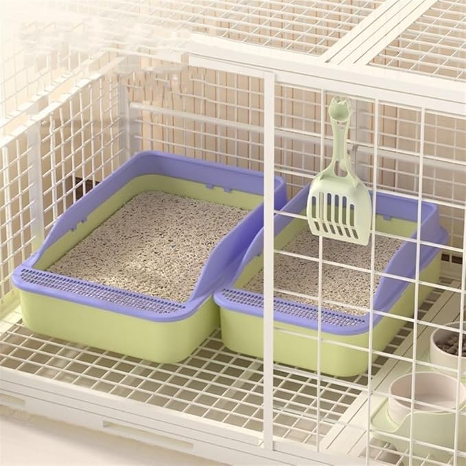 Pet Supplies, Open Top Cat Litter Box with High Sides & Detachable Basin, Includes Shovel(Purple)