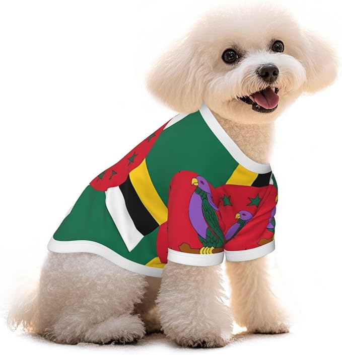 Dominica Flag Dog Shirt Pet Cotton T-Shirt Soft Breathable Dog Clothes Stretchy Puppy Outfit Doggy Tank Top Funny Outdoor Apparel Daily Wear for Small Medium Dogs Cats Green Medium