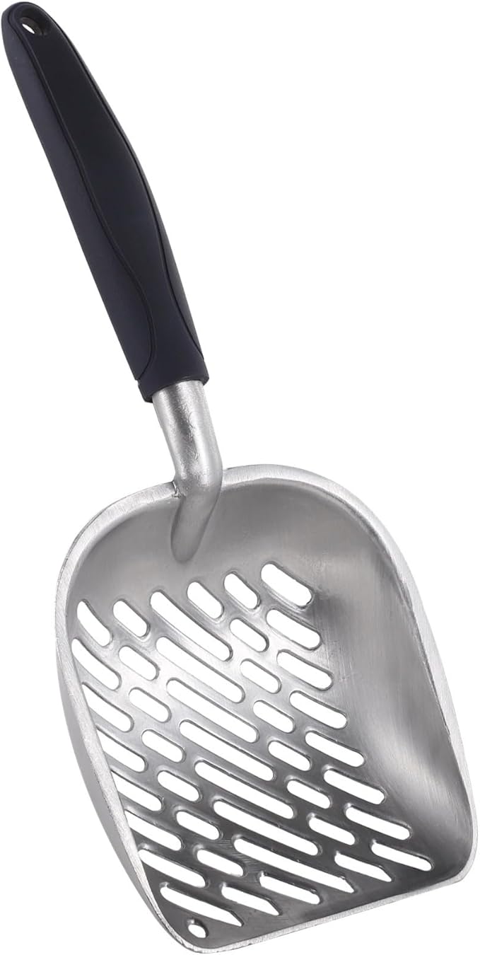 Heavy-Duty Cat Litter Scoop with Long Handle, Aluminum Alloy Poop Sifter, Non-Stick for Easy Cleaning
