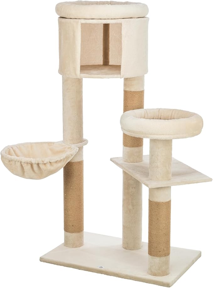 Trixie Aidan 53" Cat Tree Tower with Hammock, Condo, 6 Plush & Jute Scratching Posts, Cozy Beds & Multi-Level Perches – Modern Indoor Cat Furniture for Climbing, Scratching, Lounging & Play