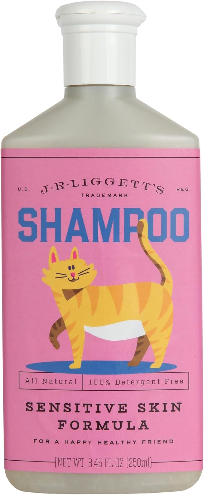 J.R.LIGGETT'S Natural Liquid Cat Shampoo for Sensitive Skin - 100% Detergent Free, Non-GMO, Tear-Free Formula Gently Calms Dry, Itchy Skin - Safe for Kittens and for Regular Use - 8.45 fl oz