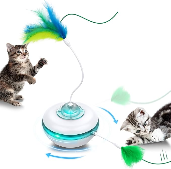 Cat Toys Interactive Cats Exercise Toys Spin Feather for Cats Like to Hunt, Touch Activate Mode Whack A Mole Felt Cover Toy