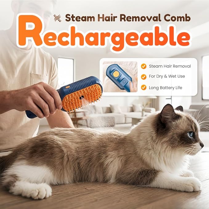 Cat Steam Brush for Shedding, 2026 New Pet Steam Grooming Brush, Multifunctional Hair Removal Comb for Home Use, Rechargeable Pet Comb for for Short and Long Hair Cats Dogs (Light Green)